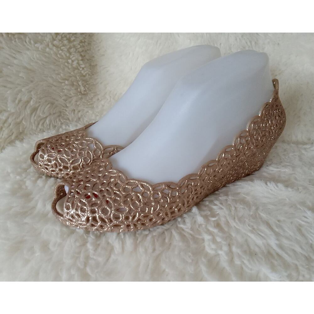 VICTORIA ADAMES Gold Glitter Jelly Platform Wedge Womens Size 8.5